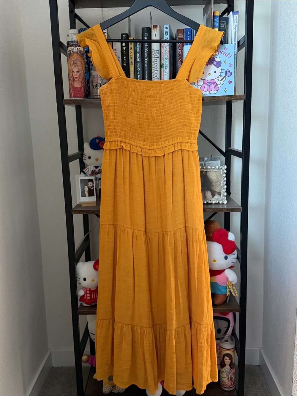 Women’s Mustard Yellow Maxi Dress with Ruffled Straps